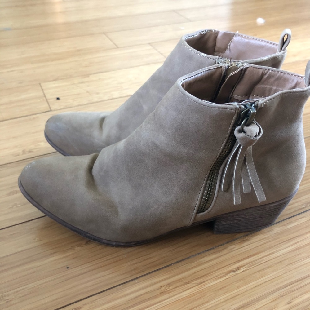Taupe/tan suede ankle boots from JustFab